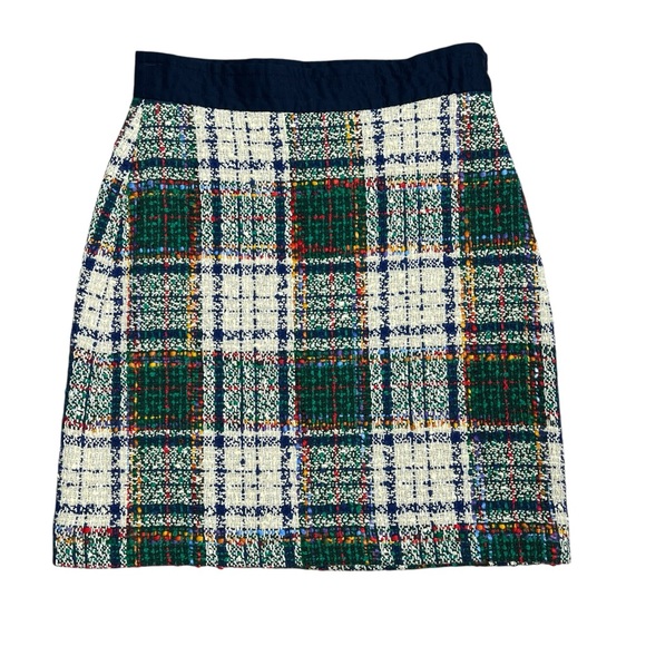 Tory Burch Green Red Blue Gold Purple Cream Tartan Plaid Tweed Skirt Size 6 - Picture 11 of 13